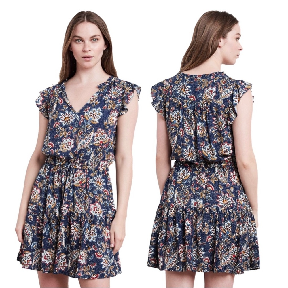 Velvet by Graham & Spencer Paloma Tie Waist in Navy Floral Mini Dress Size M - Picture 1 of 8